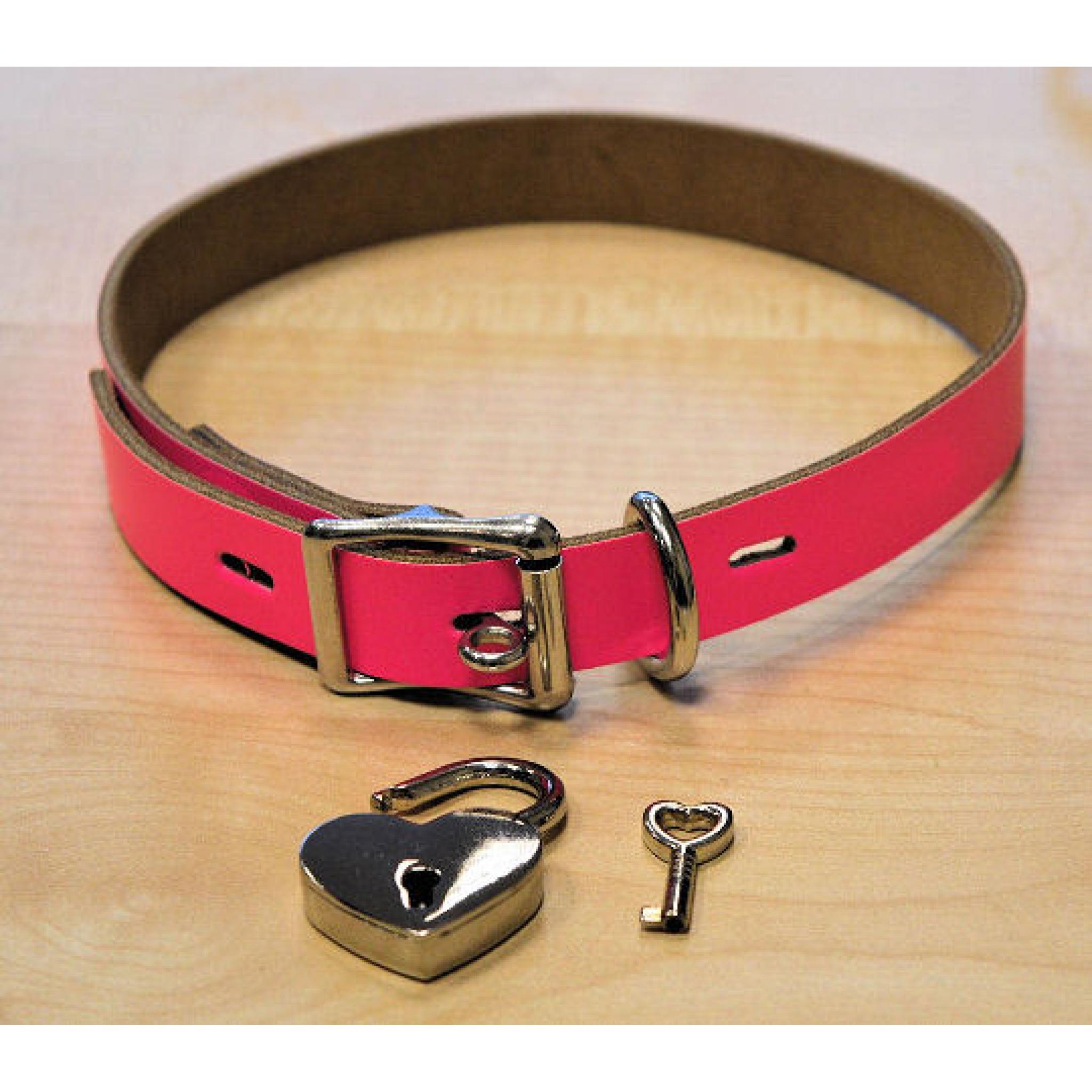 Flourescent pink leather collar. LOCKABLE and PERSONALISED