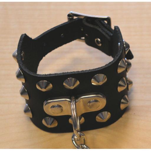 Handcuffs, black leather with studs