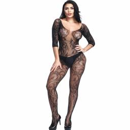 Crotchless 12 sleeve Body Stocking in Black Fishnet and Lace  (2).jpg