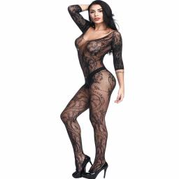 Crotchless 12 sleeve Body Stocking in Black Fishnet and Lace  (1).jpg