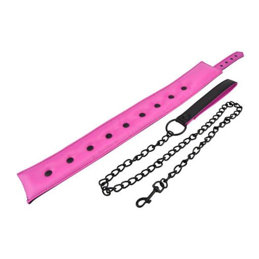 Pink and Black Collar and Leash. Faux leather.