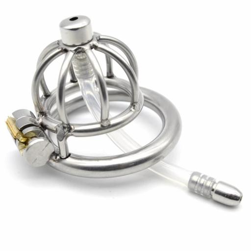Small Stainless Steel Chastity cage Catheter, Barb ring