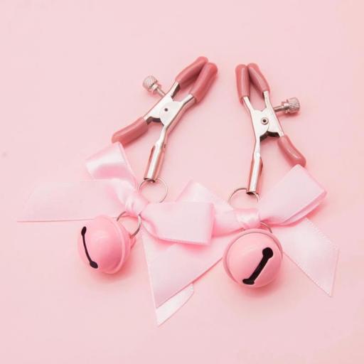 Nipple Clamps with pink bows and Bell. Adjustable.