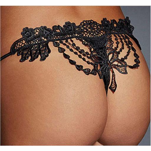 Ebroidered lacey back thong panties