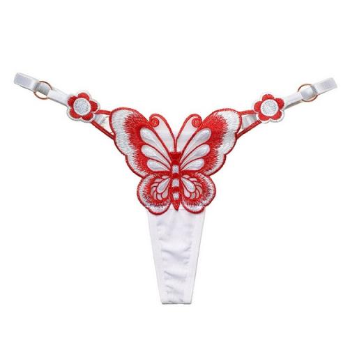 Thong, Embroidered butterfly. Red and White