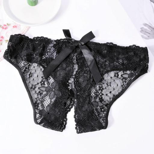 Open crotch and back black lace panties