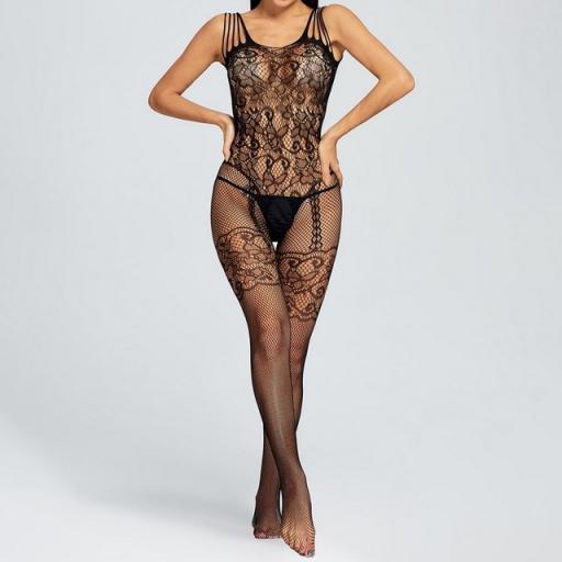Bodystocking, crotchless fishnet lacy