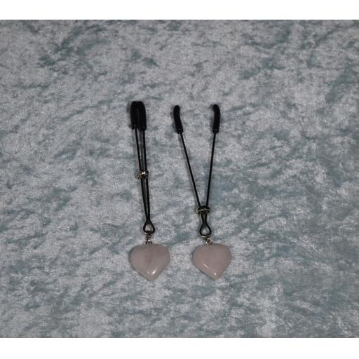 Nipple Clamps, white quartz crystal heart pendant