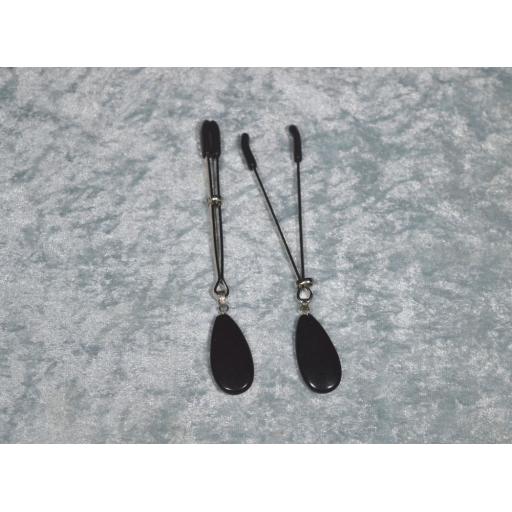 Nipple Clamps, black quartz crystal pendant