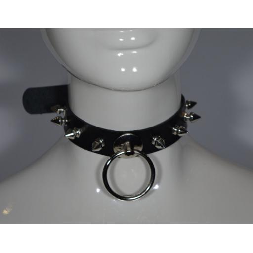 Soft leather BDSM day collar O ring and studs