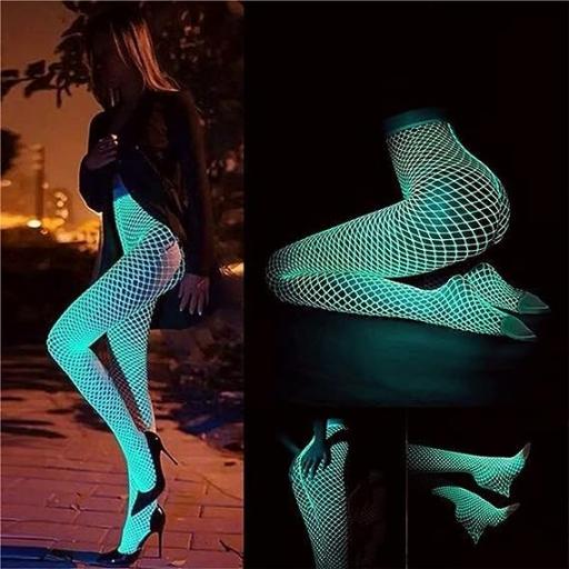 Glow in the dark fishnet tights, closed crotch