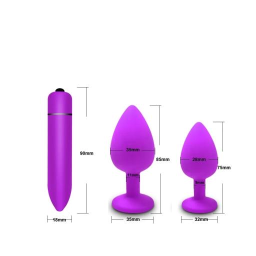 Pair of silicone butt plugs with matching mini vibe