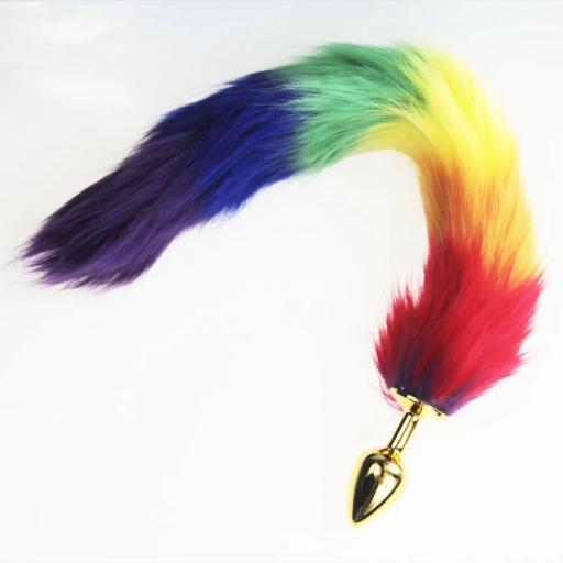 Furry Rainbow Fantasy Butt Plug Tail Gold plug